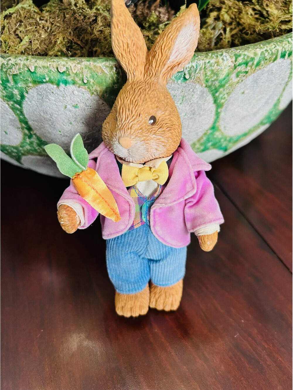 Russ Poseable Resin Bunny Rabbit with Velvet Clothes